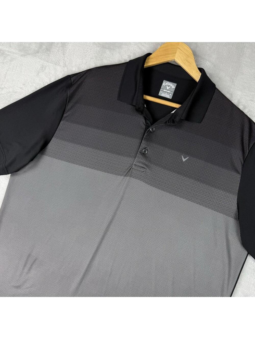 Callaway Opti Dri Golf Polo Black Gray Colorblock Performance Men Size L Preppy